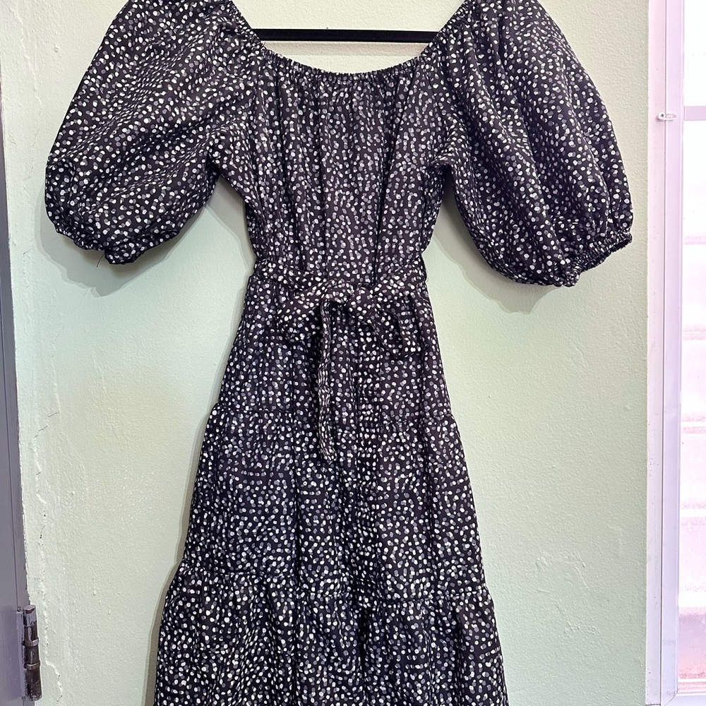 Black and White Polka Dot Dress with Puffy Sleeves